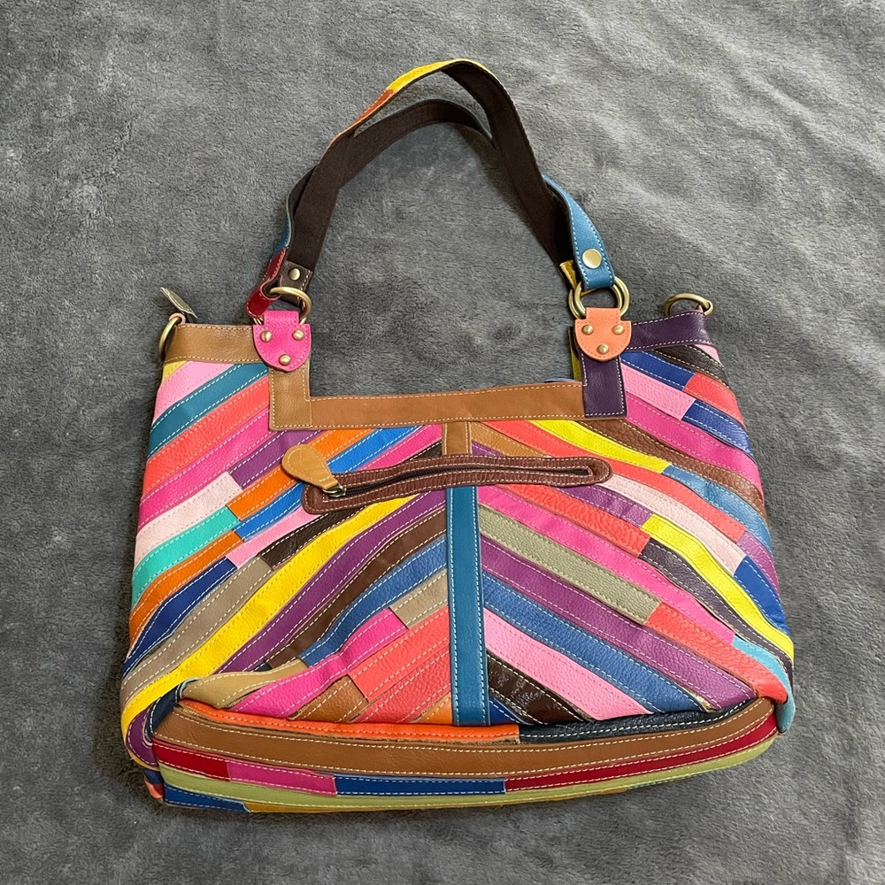 Ameri Leather Shoulder Bag Multi-Colored Purse Ha… - image 1
